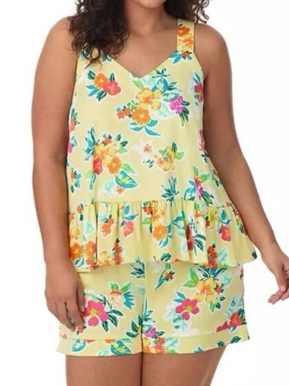 Cuddl Duds Tropical Summer Vacation Pajamas Ruffle Tank and Short Set